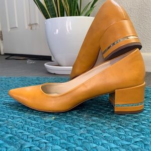 Zara Mustard Block Heel Pumps